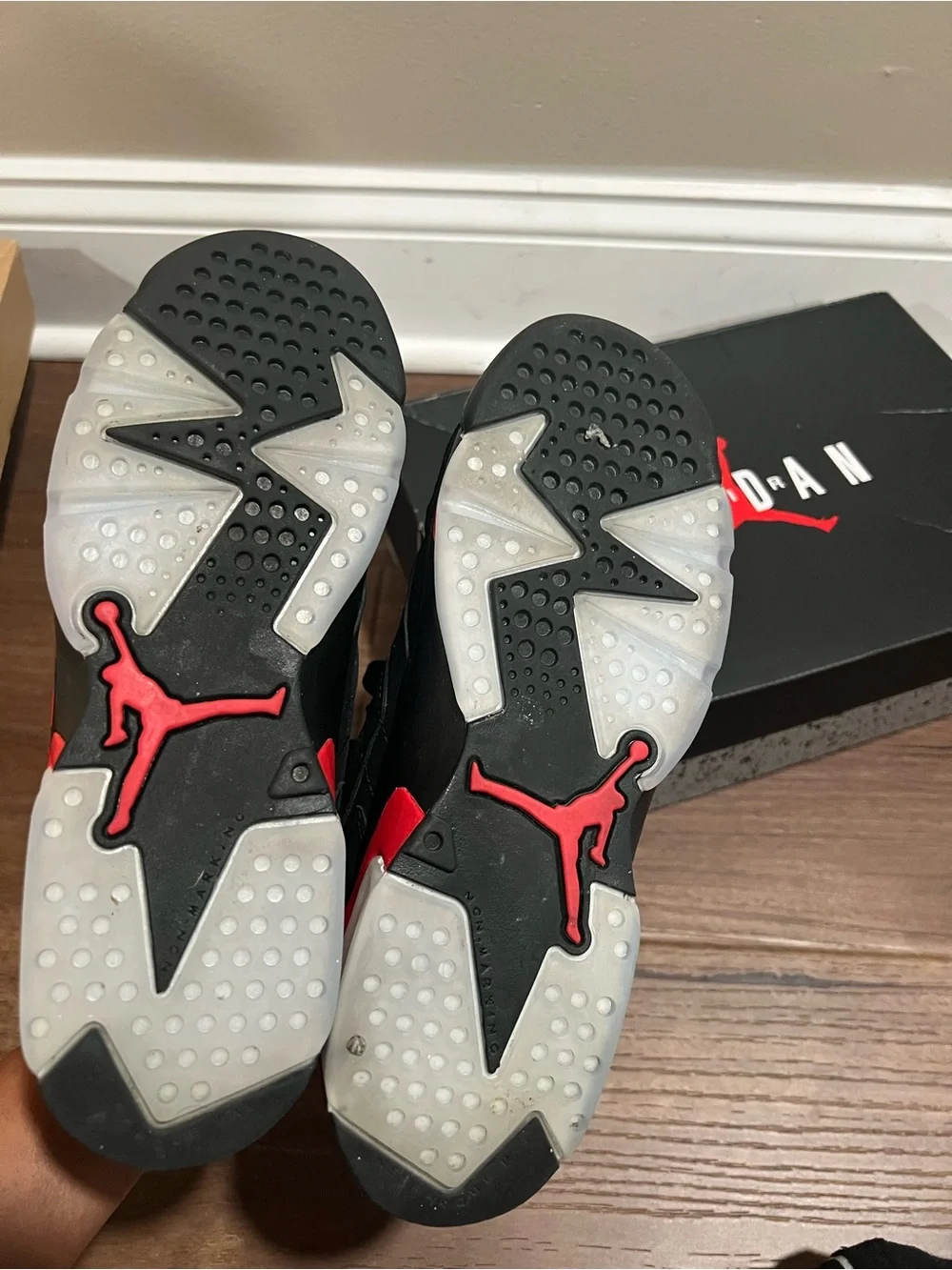 Kids Jordan Sneakers Black with Red and Purple Accents